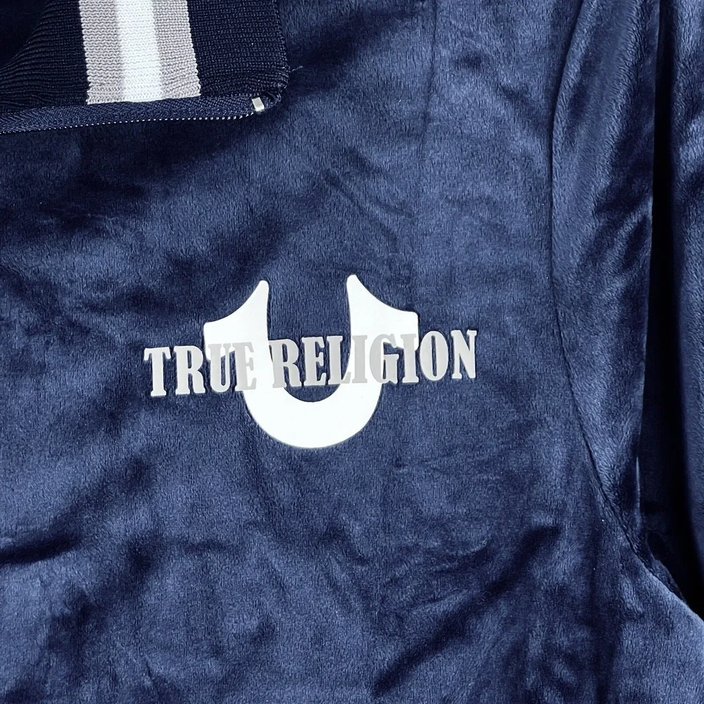 True Religion Men's Blue Velour World Tour Track Jacket Size Small Full Zip NWT